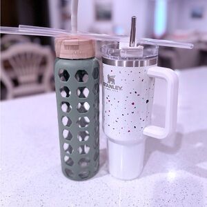 Stanley Terrazzo Shimmer 40oz Tumbler with Extra Steel Straw and Bonus Glass Cup